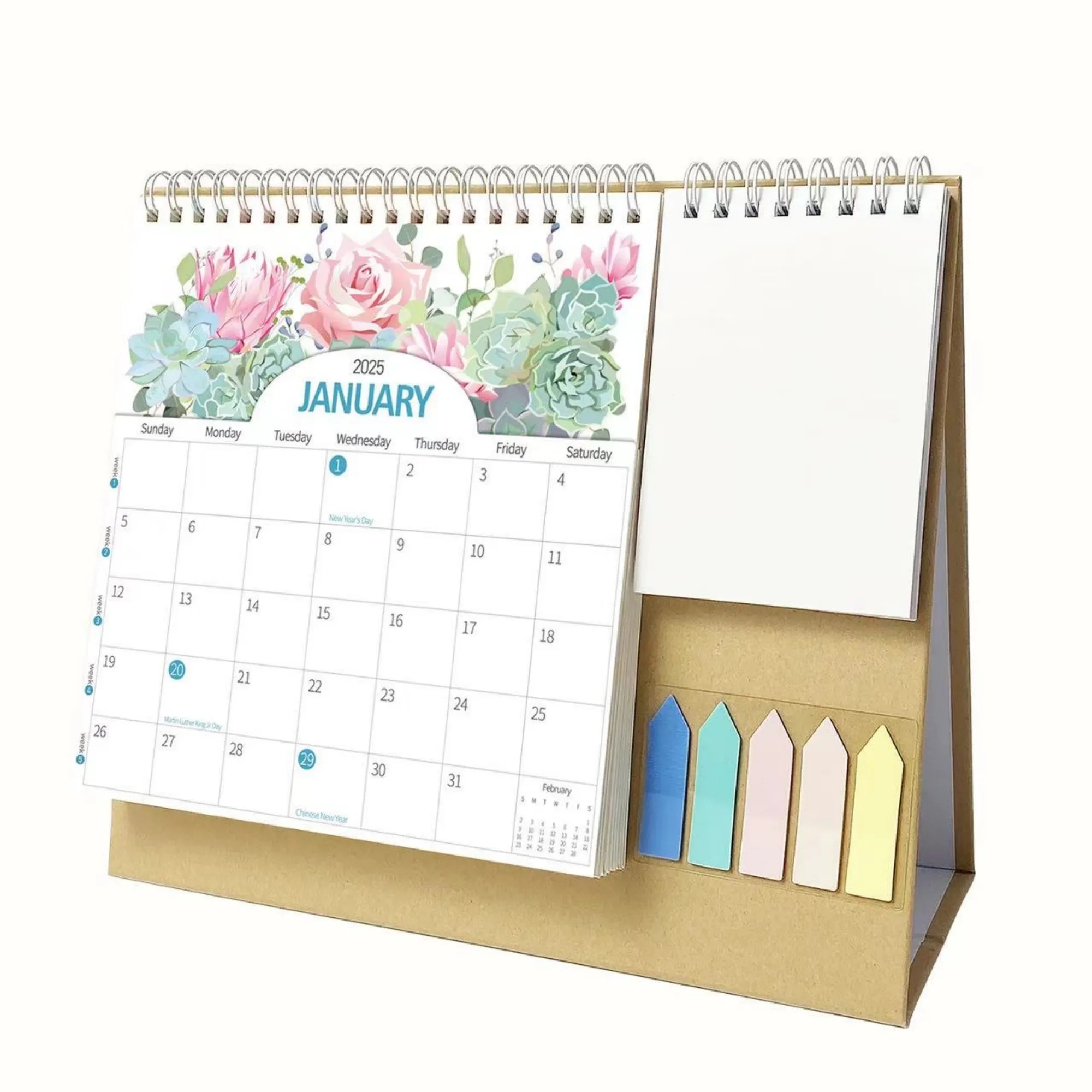 2025 Desk Calendar With Label Stickers and Note Pads 4