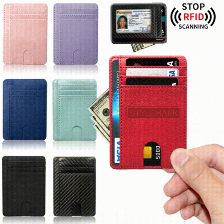 Slim Minimalist Front Pocket RFID Blocking Leather Wallets, custom luggage tag with logo imprint 2