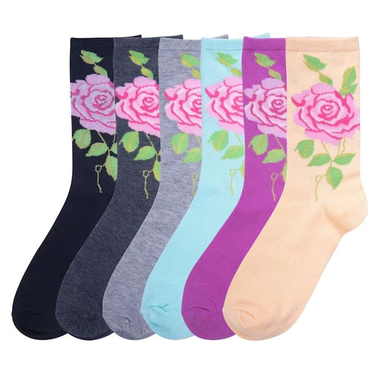 Women's Crew Socks - Rose Design Size 9-11 2