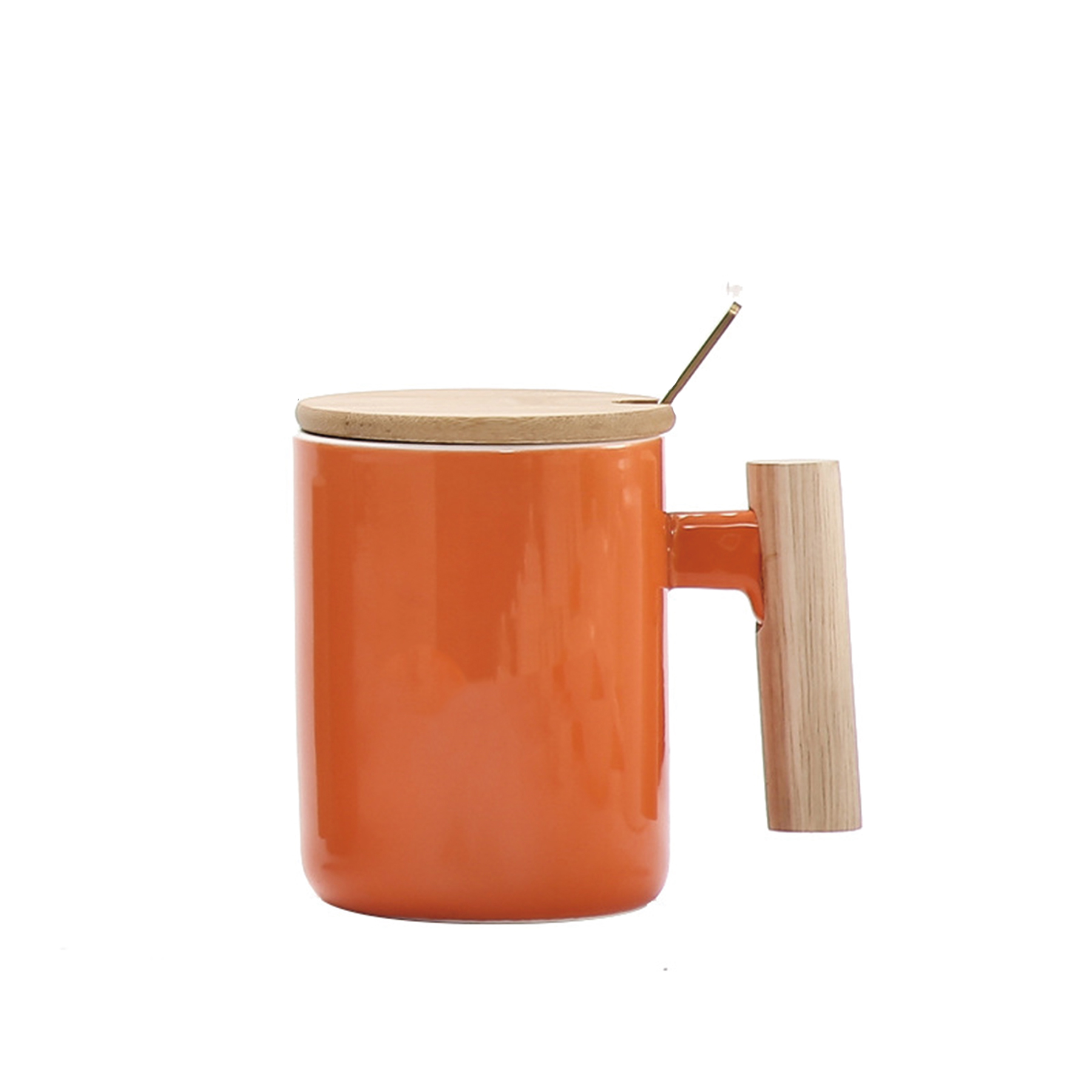 Ceramic Cup With Wooden Handle, Spoon, Lid 3