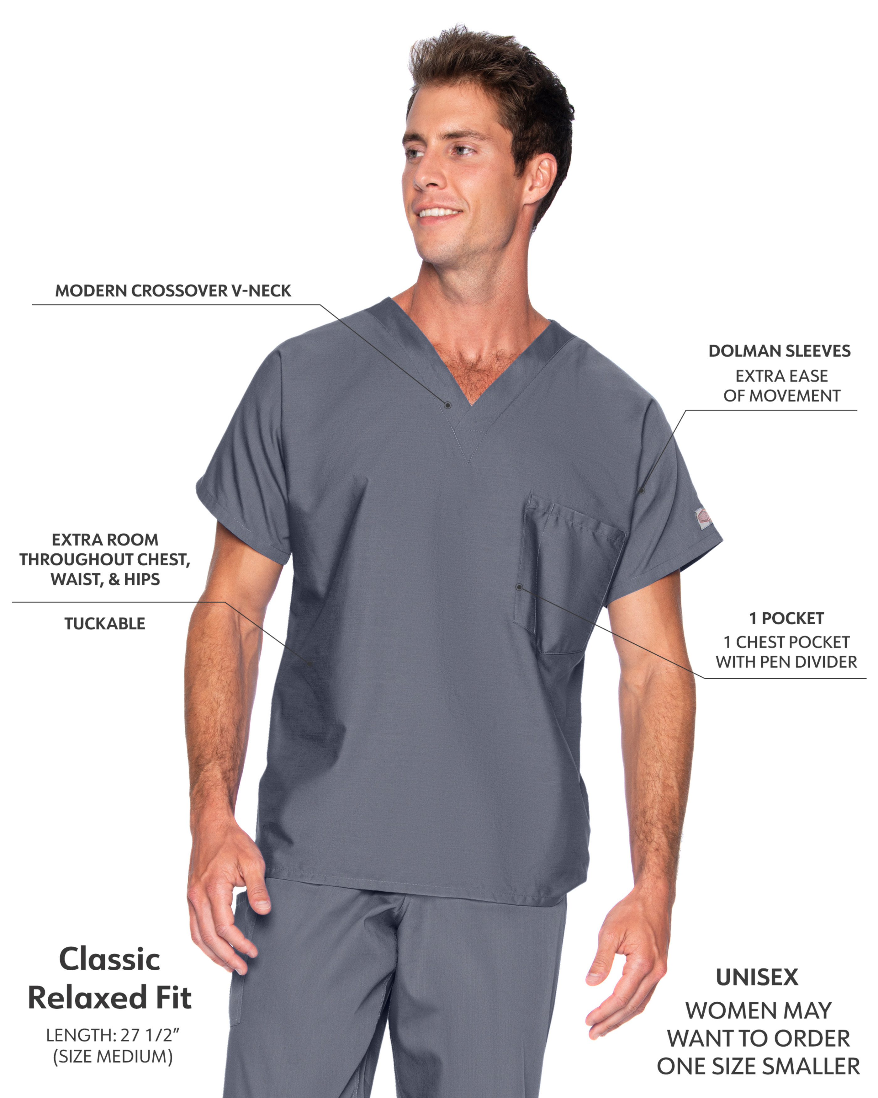 Landau - ScrubZone - Unisex One-Pocket Dolman Sleeve Tuckable V-Neck Top 38