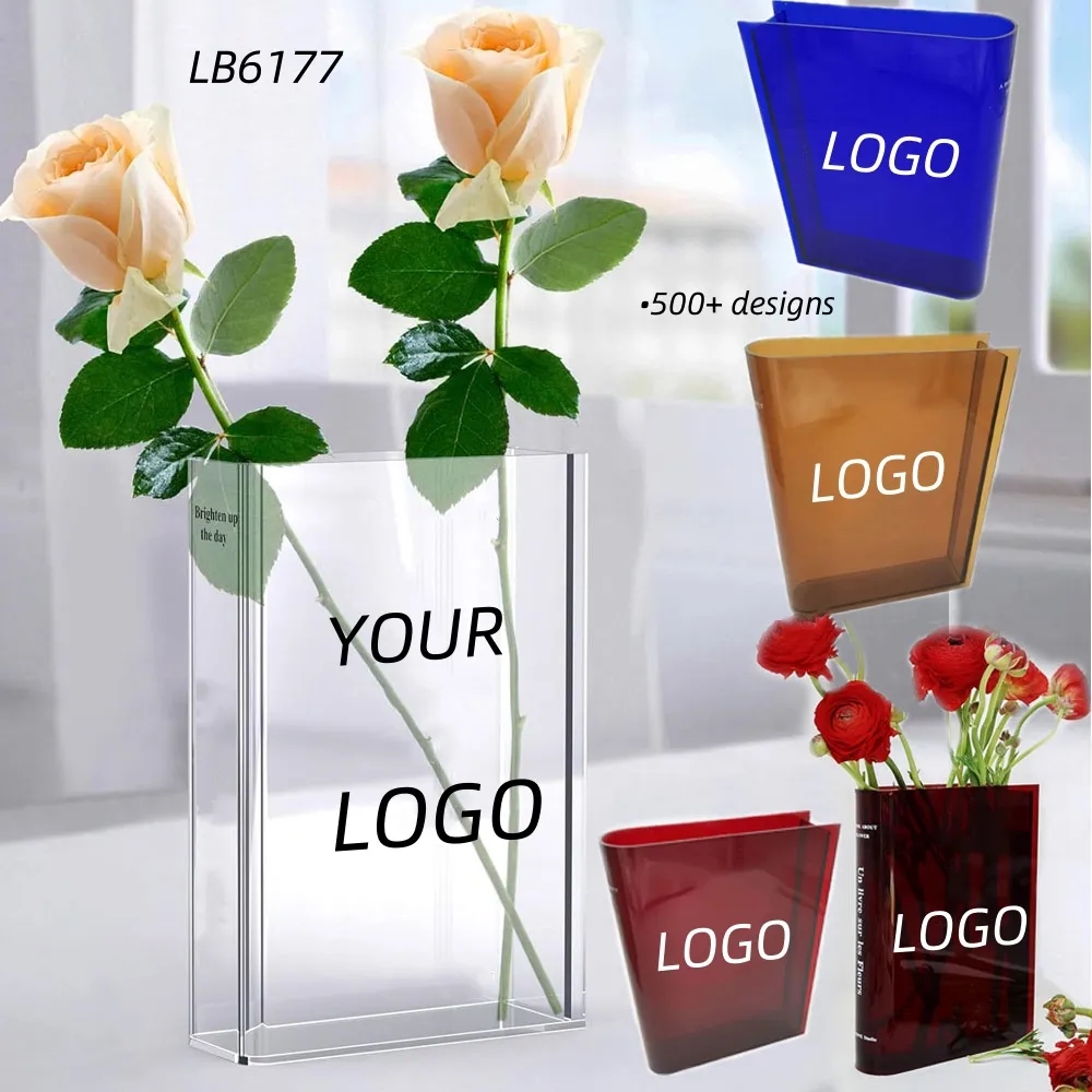 Acrylic Book Vase for Flowers Bookshelf Decor 5