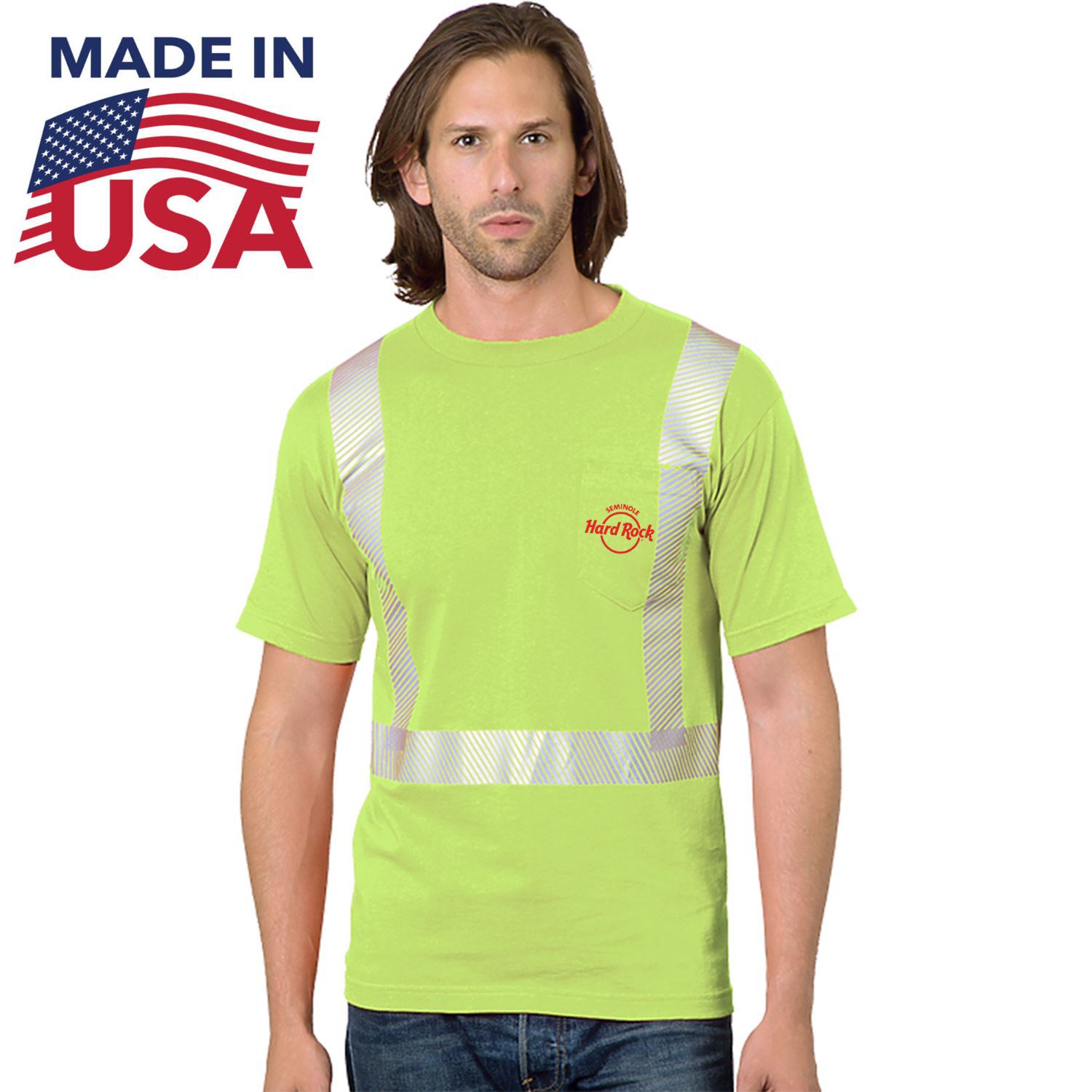 USA-Made Class 2 Poly-Cotton Segmented Safety T-Shirt with Pocket 2