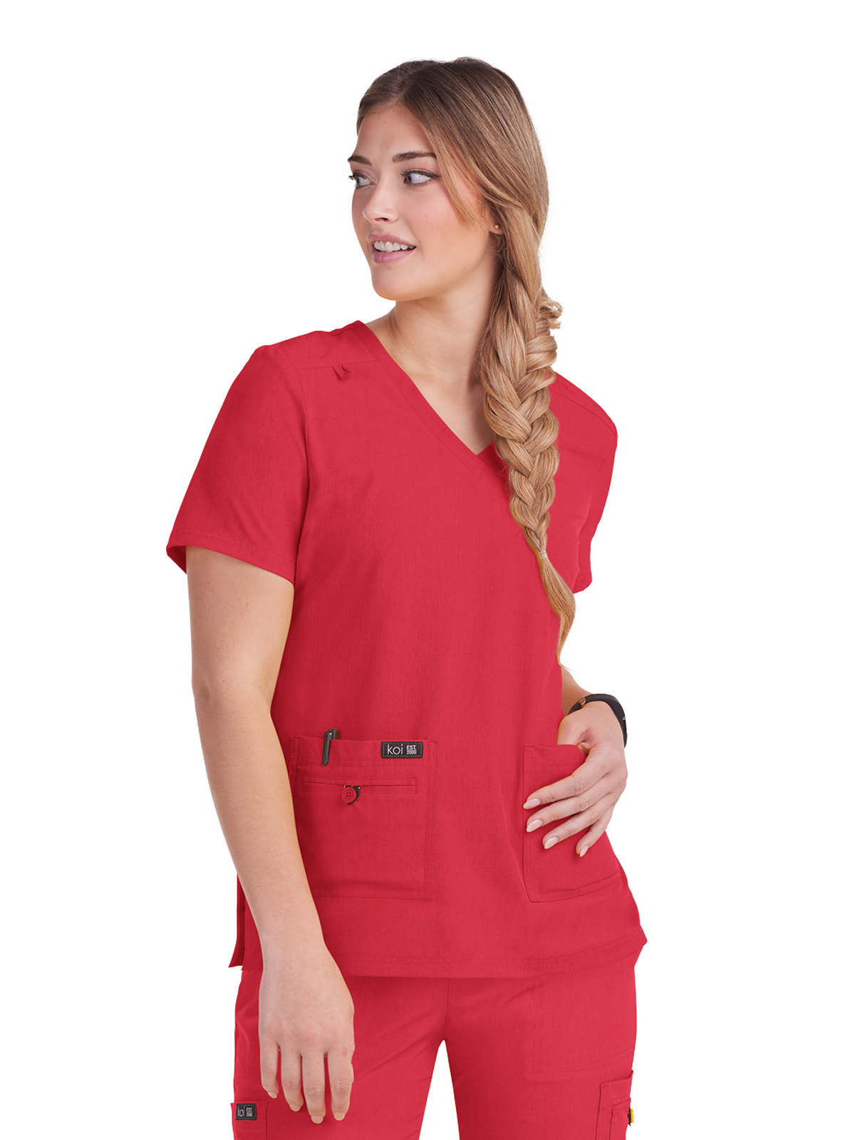 koi - Basics - Women's Four-Pocket Stretch V-Neck Becca Top 1