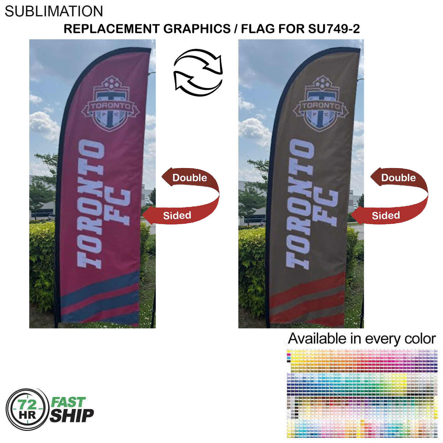 72Hr Fast Ship - Replacement Flag for 8.5' Small Feather Flag Kit, Full Color Graphics Double Sided 1