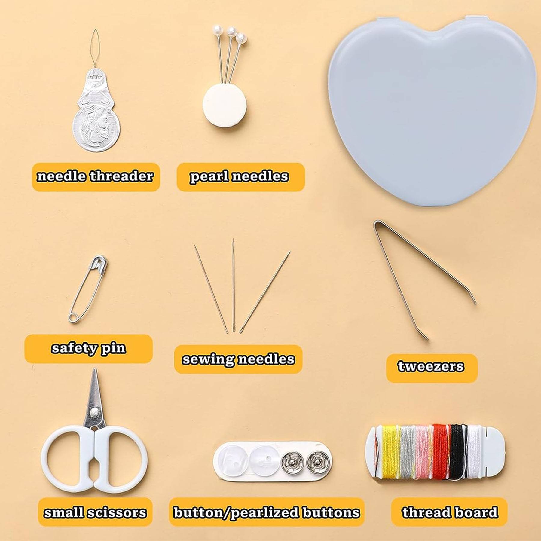 Plastic Mini Heart Shaped Needle and Thread Box Set 6