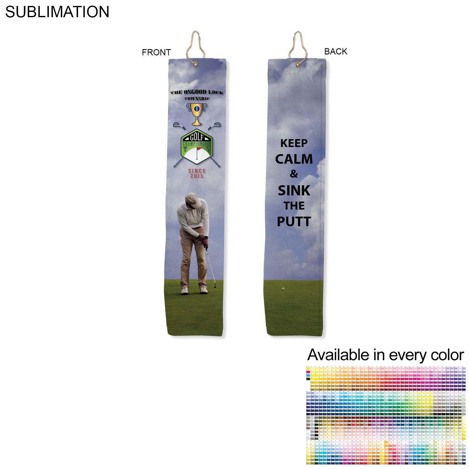 Plush Velour Terry Cotton blend Golf Towel, Finish size 6x25, Trifold Grommet and Hook, Sublimated 8