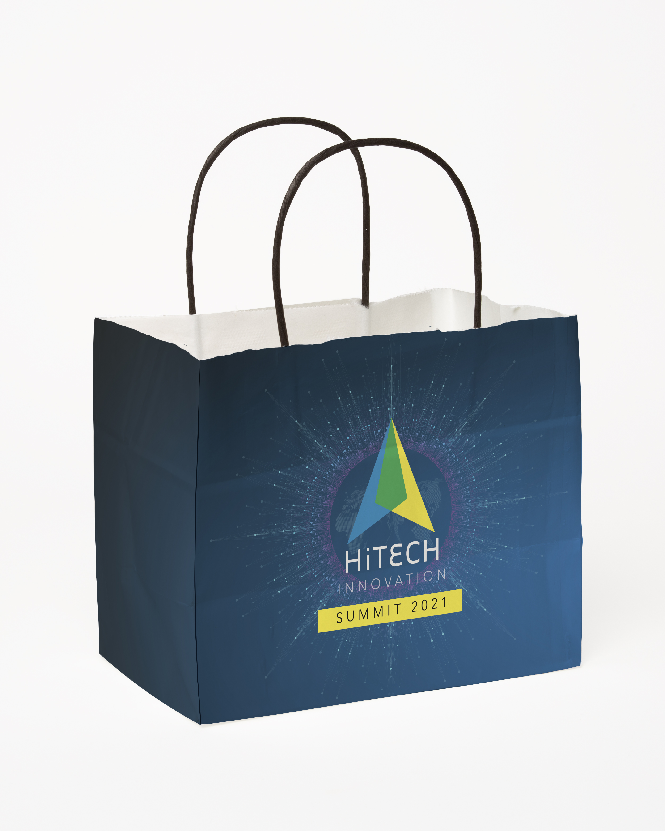 Multi-Sided Full Color White Shopper Paper Bag - Black Handle (8.5"x 7.25"x 5")