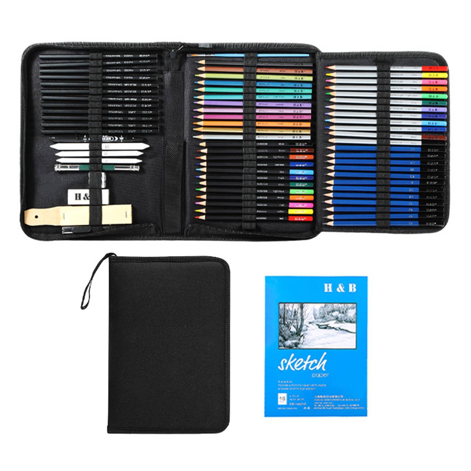 71-Piece Professional Art Set with Sketchbook & Pencils 2