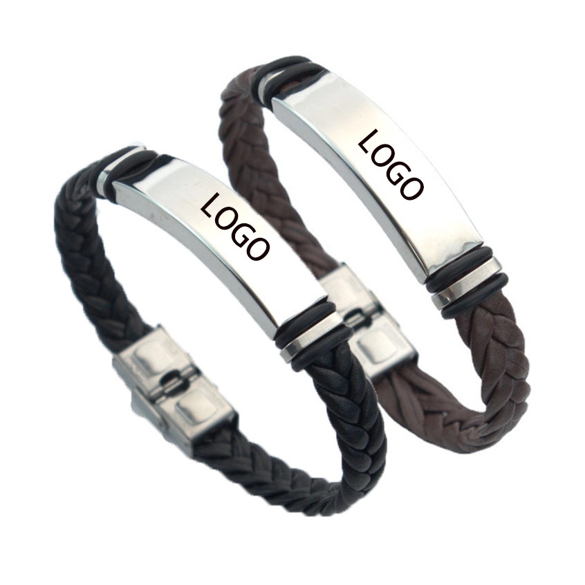 Custom Stainless Steel Leather Bracelet 1