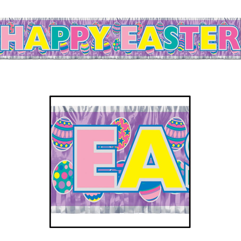 Happy Easter Fringe Banners - Metallic 8" x 5'