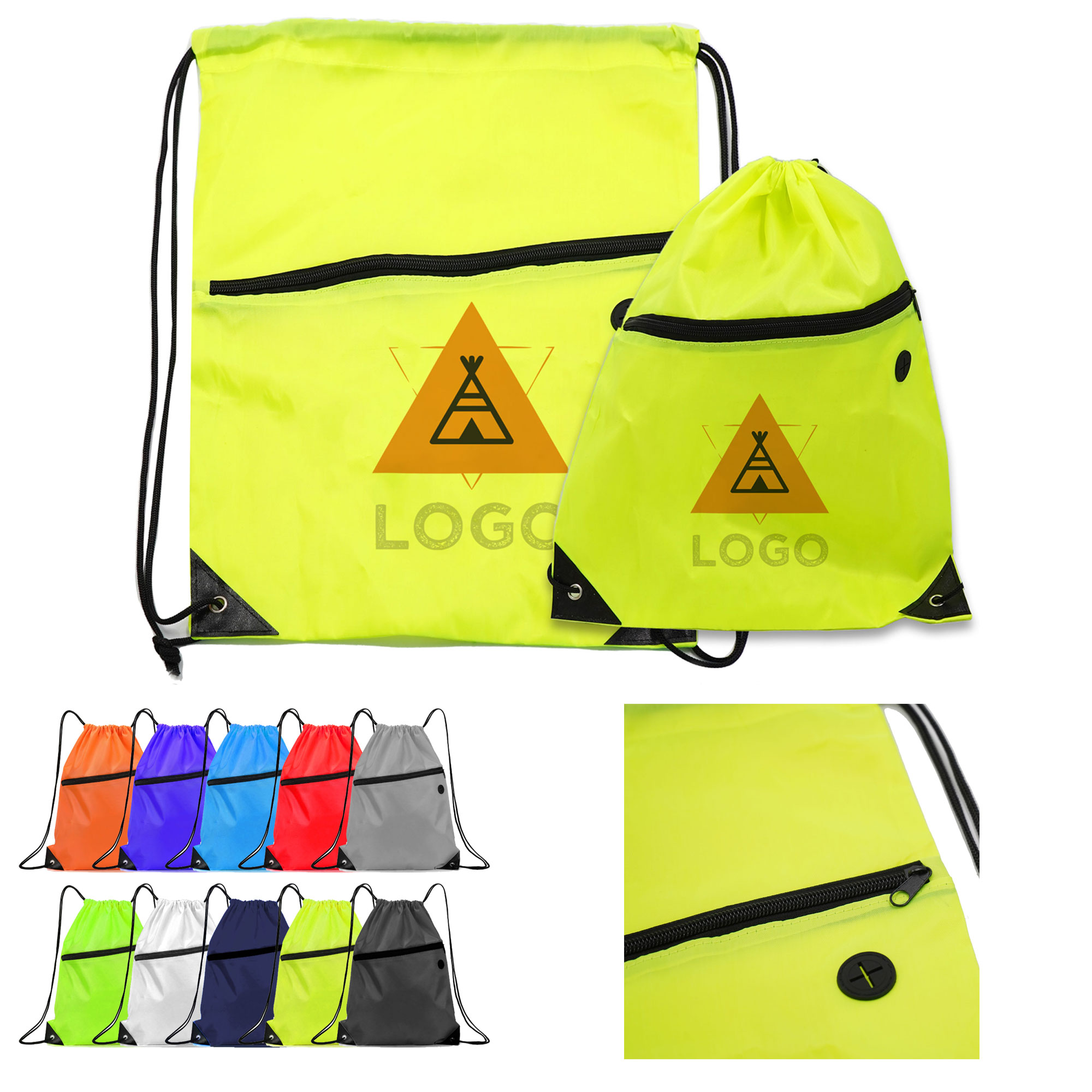 Drawstring Bag with Front Zipper Pocket 2