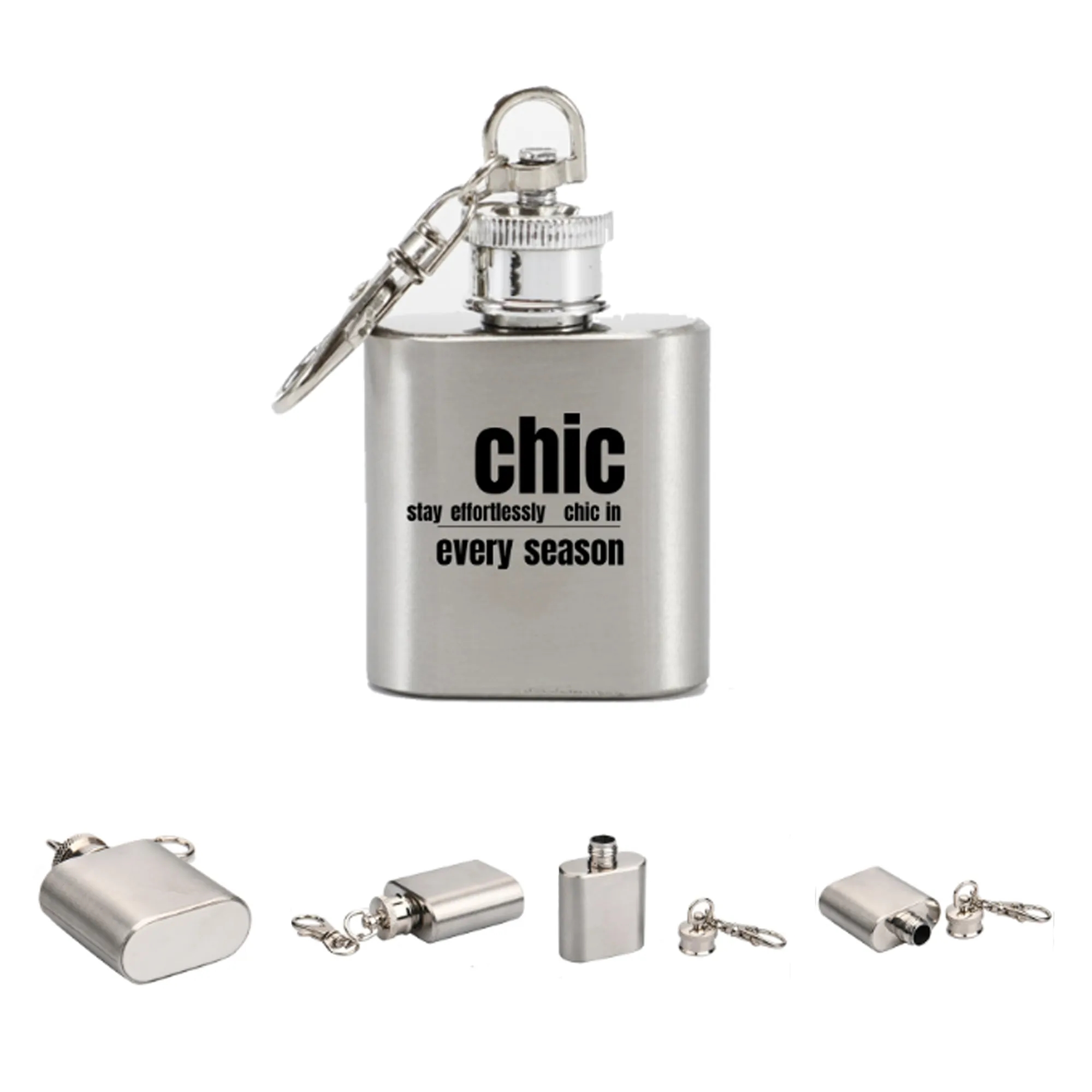 1Oz Stainless Steel Flask Bottle With Keychain