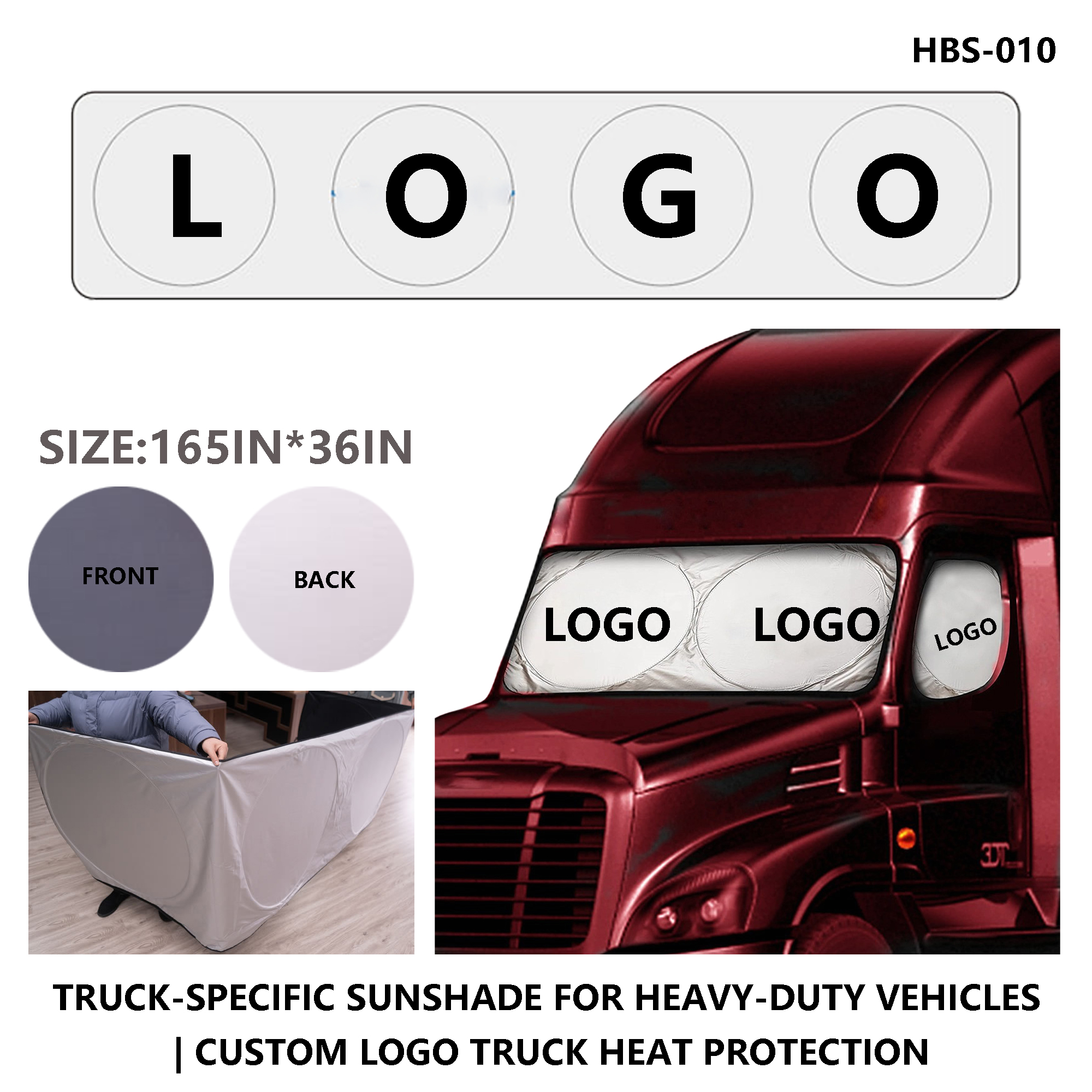 Heavy-Duty Truck Sunshade with Custom Logo - 164x35 inches 1
