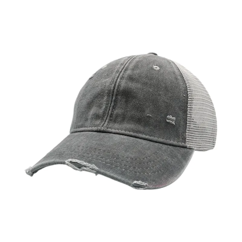 Distressed Trucker Cotton Mesh Cap 1
