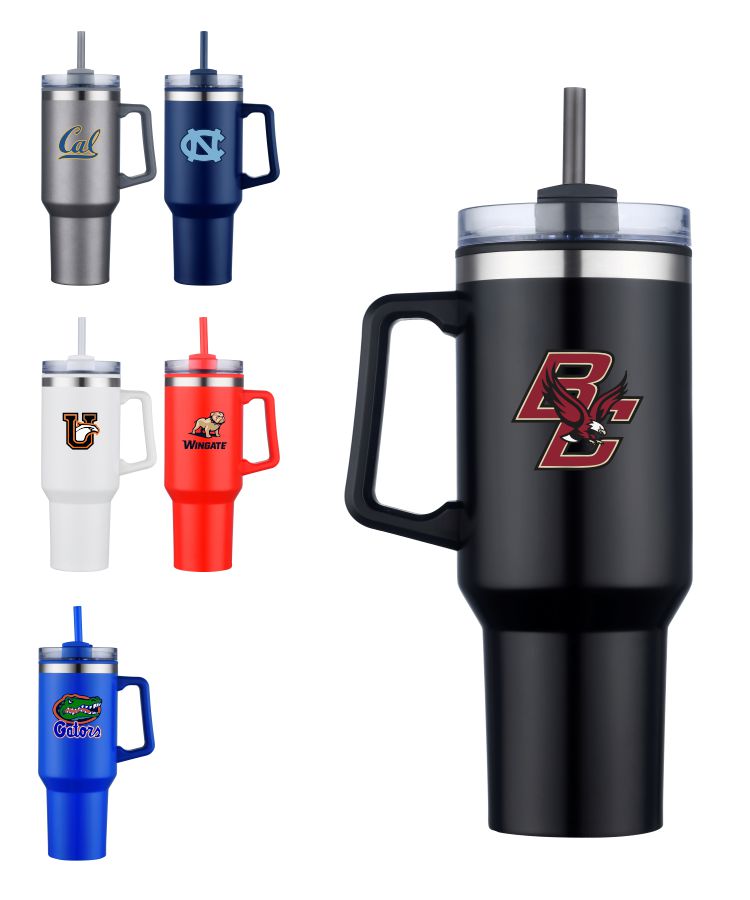 Union Printed - 40 Oz. Double Wall Insulated Travel Mug w/ Handle and Straw - Full Color Print 1