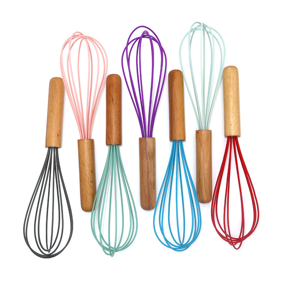 Silicone Whisk Egg Beater with Wood Handle 2