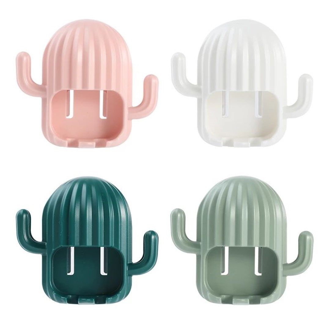 Toothbrush Holder Wall Mounted Cartoon Cactus Shelf No Drilling 7