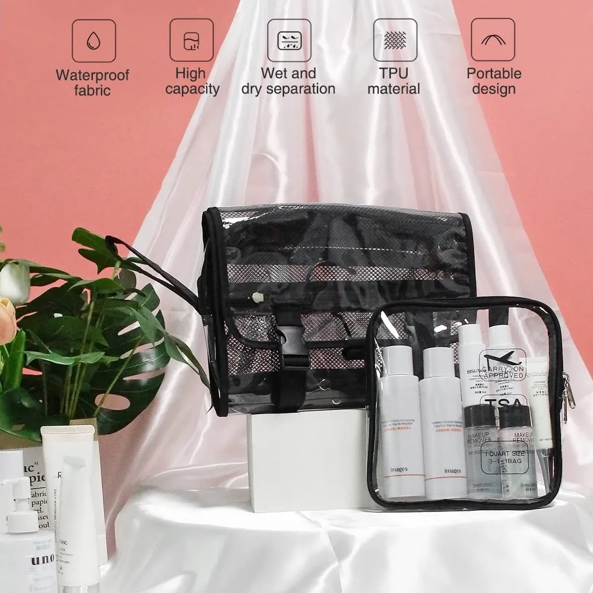 Large TSA Approved Travel Hanging Clear Toiletry Makeup Bag 7
