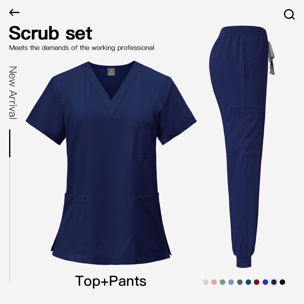 Medical Uniform Scrubs for Women Set V-Neck Pocket Top and Pants 22