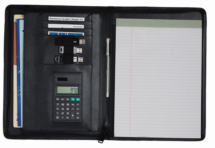 Pinnacle Padfolio Folder w/ Calculator, Zipper & USB Holder 3