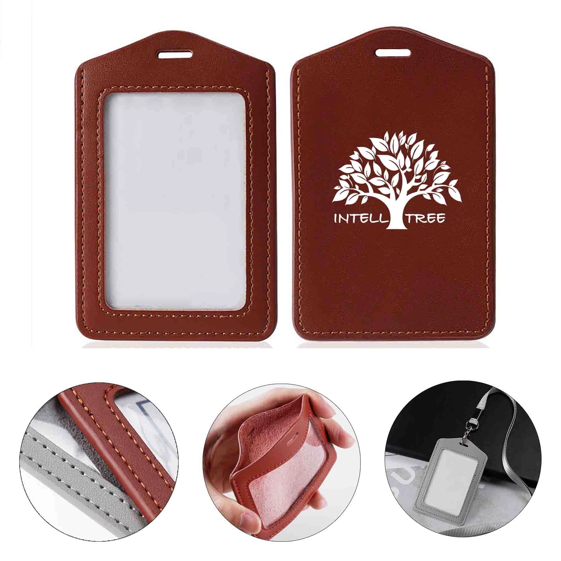 Genuine Leather Id Badge Holder With Retractable Lanyard 2