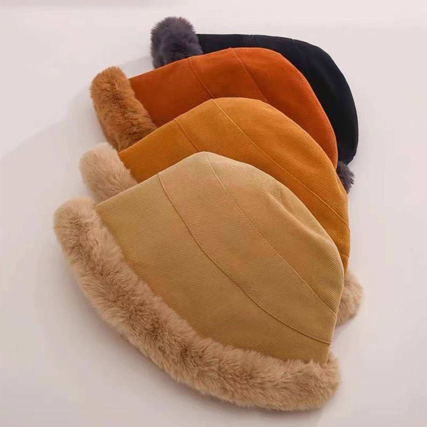 Corduroy plush warm fisherman cap 4