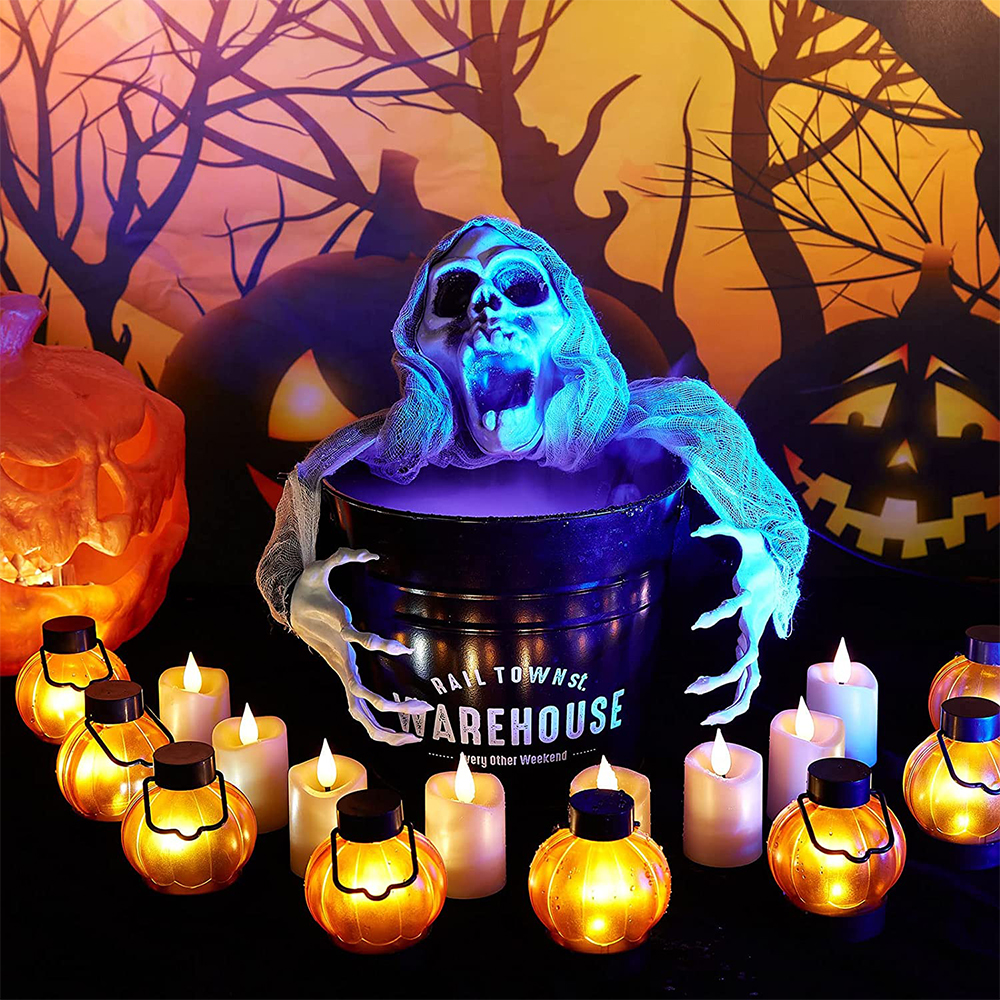 Pumpkin Grimace Lantern Flickering Halloween Light 6