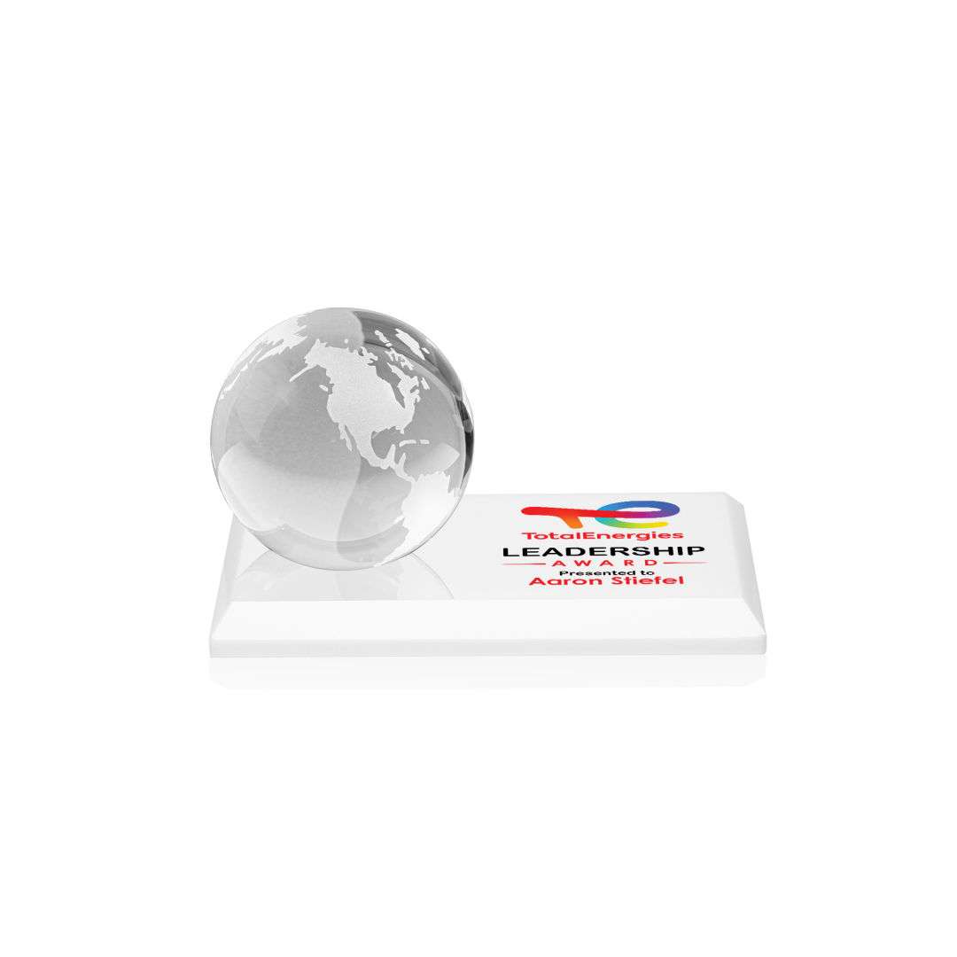 Globe VividPrint™ Award on Rectangle Base - White 5