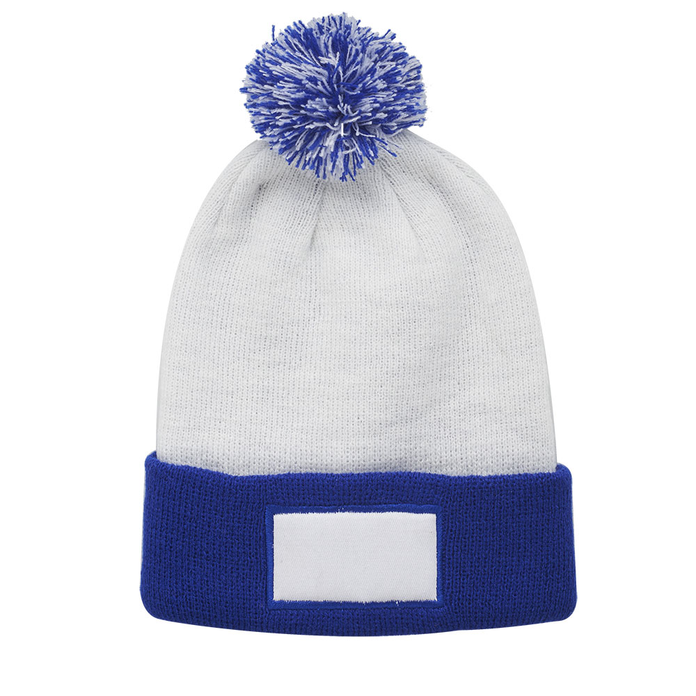 Two-Tone Patch Pompom Beanie Ski Cap 2