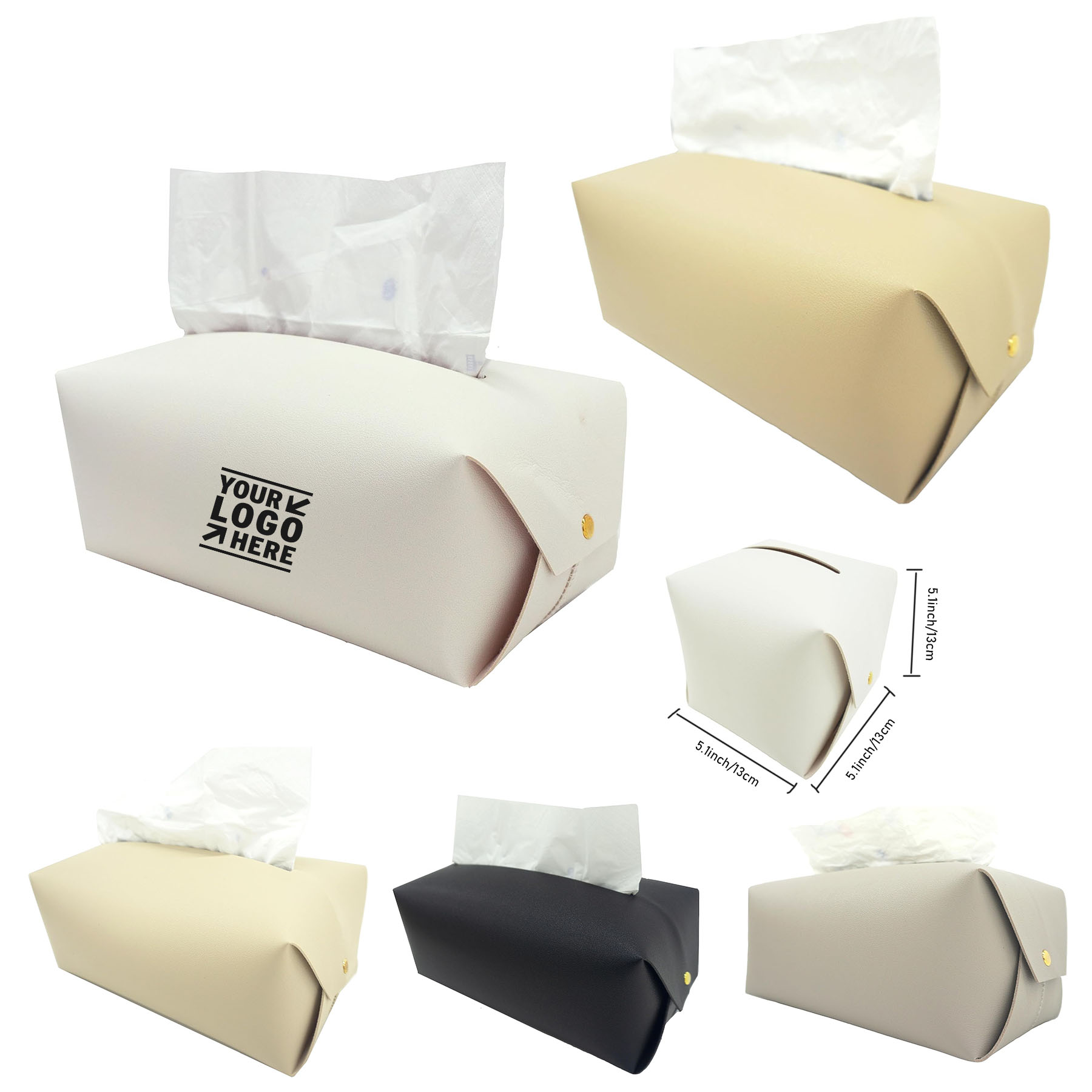 PU Leather Rectangle Bathroom Decorative  Vanity Countertop Tissue Box Cover Wihte Tissue Holder 2