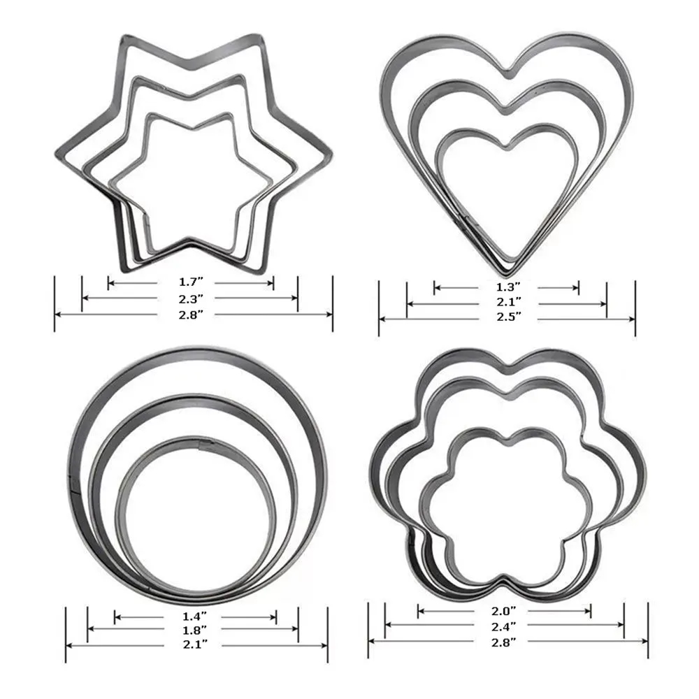 Baking Cookie Cutters Set Flower Round Heart Star Shaped 13