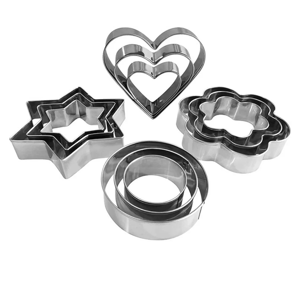 Baking Cookie Cutters Set Flower Round Heart Star Shaped 15