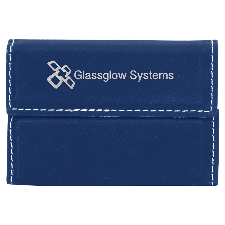 3 3/4" x 2 3/4" Blue/Silver Leatherette Hard Business Card Holder 5
