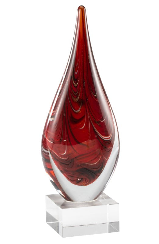 9.75" Red Swirl Teardrop Art Glass 2