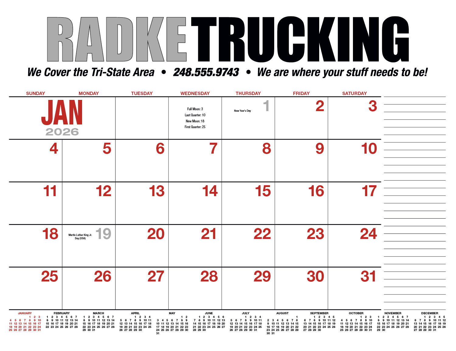 HotLine® Products 13-Month Desk Pad Calendar 60