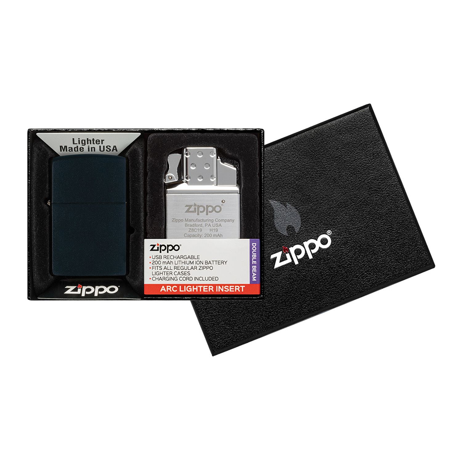 Matte Zippo® Lighter & Rechargeable Electric Lighter Insert Gift Set 2