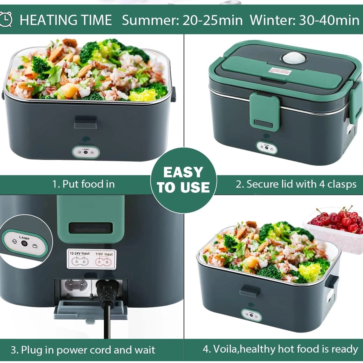 Electric Lunch Box Portable Food Warmer Heater W/ Carry Bag 3