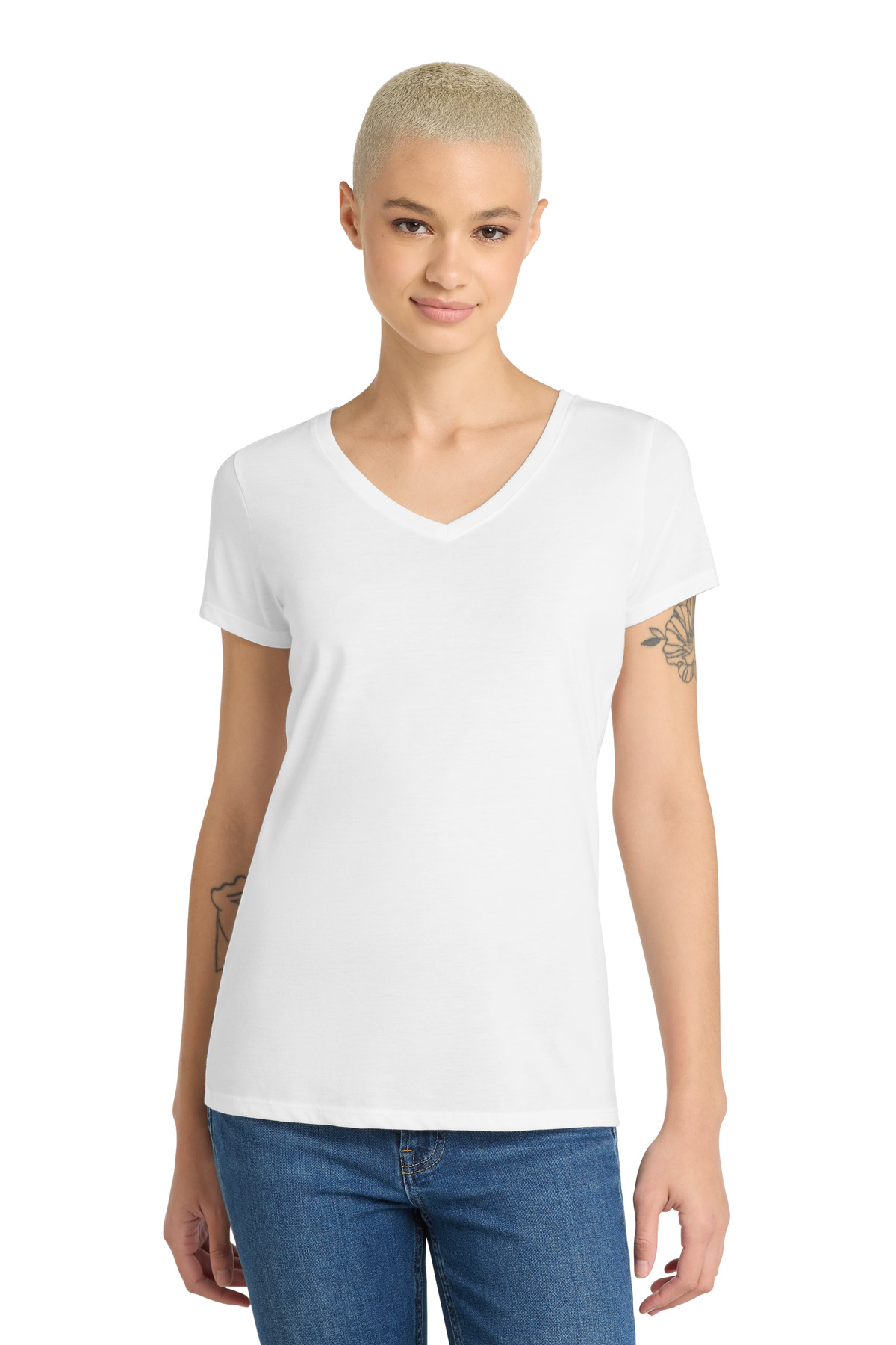 District Women's Perfect Tri V-Neck Tee. DM1350L 155