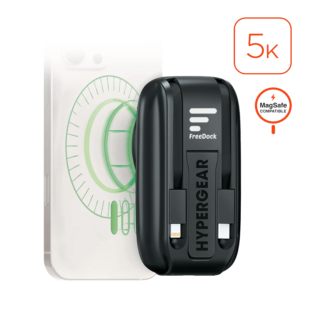 Hypergear 5,000mAh Mag Grip Go Magnetic Wireless Fast Charge Power Bank with Built-In Cables