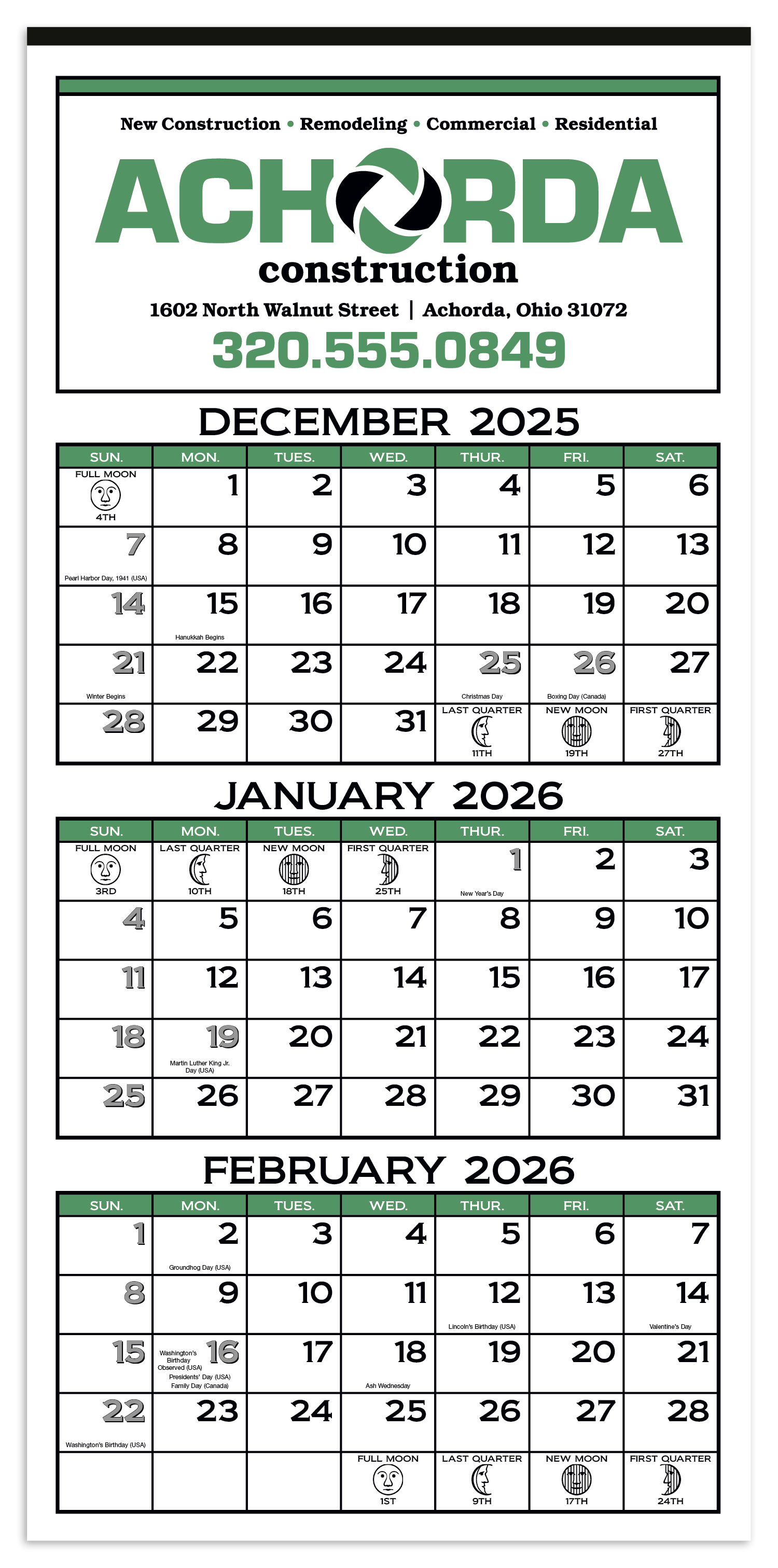 Skinner & Kennedy® 3-Month Display 12-Sheet Calendar 12