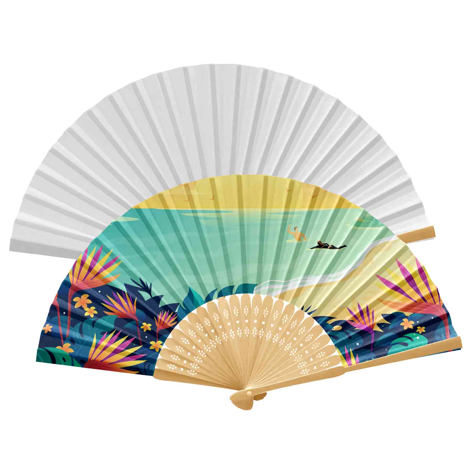 Handheld Foldable Full Color Bamboo Paper Fan 21