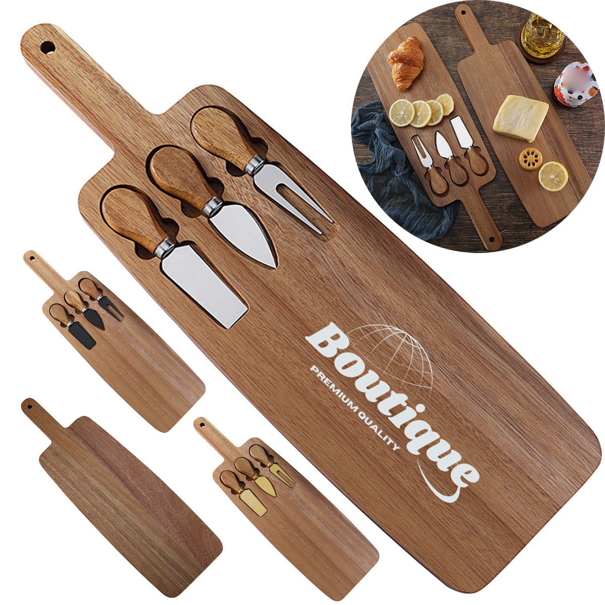 Premium Wooden Cheese Board Set With Knives 2