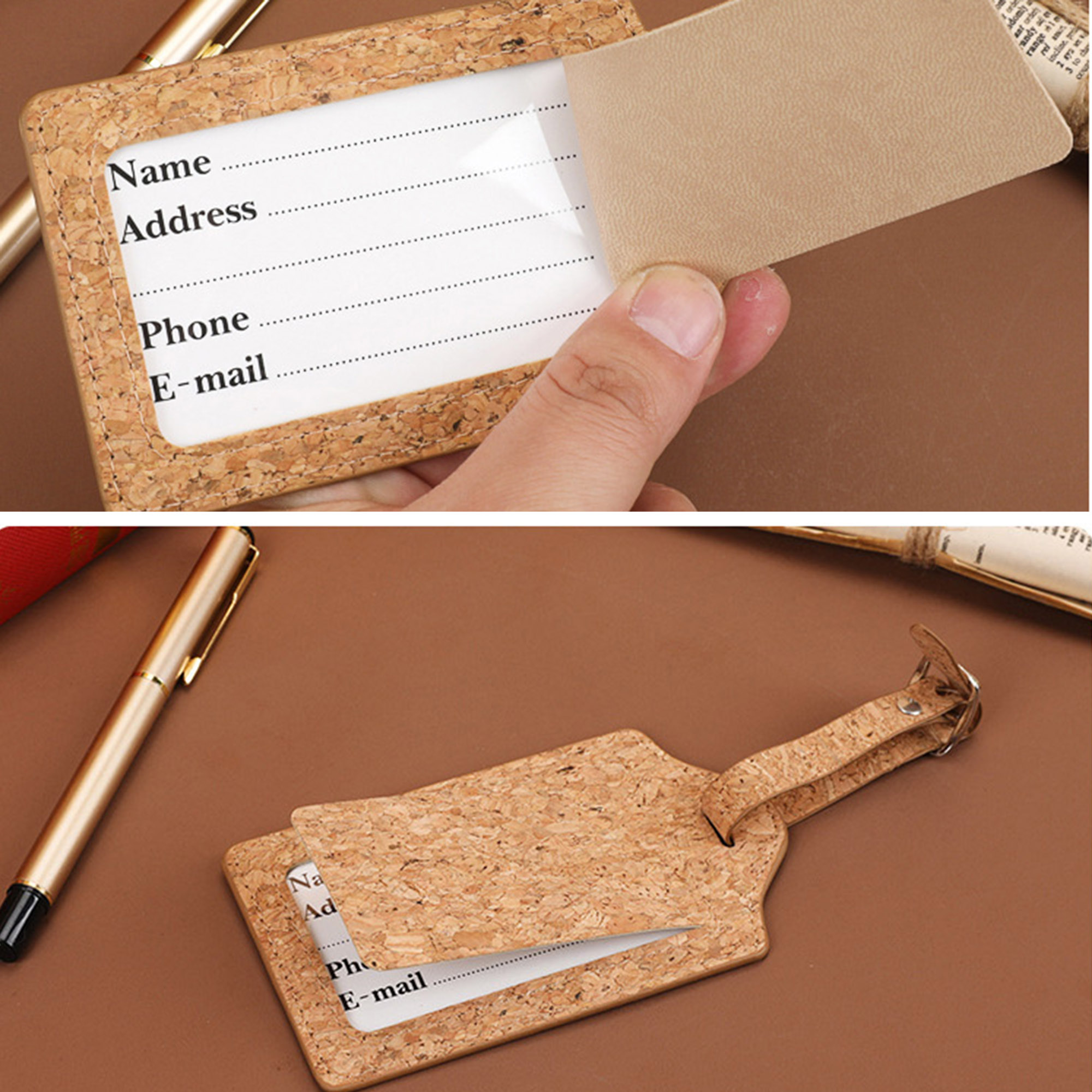 Wood Pattern PU Leather Luggage Bag Tags 3