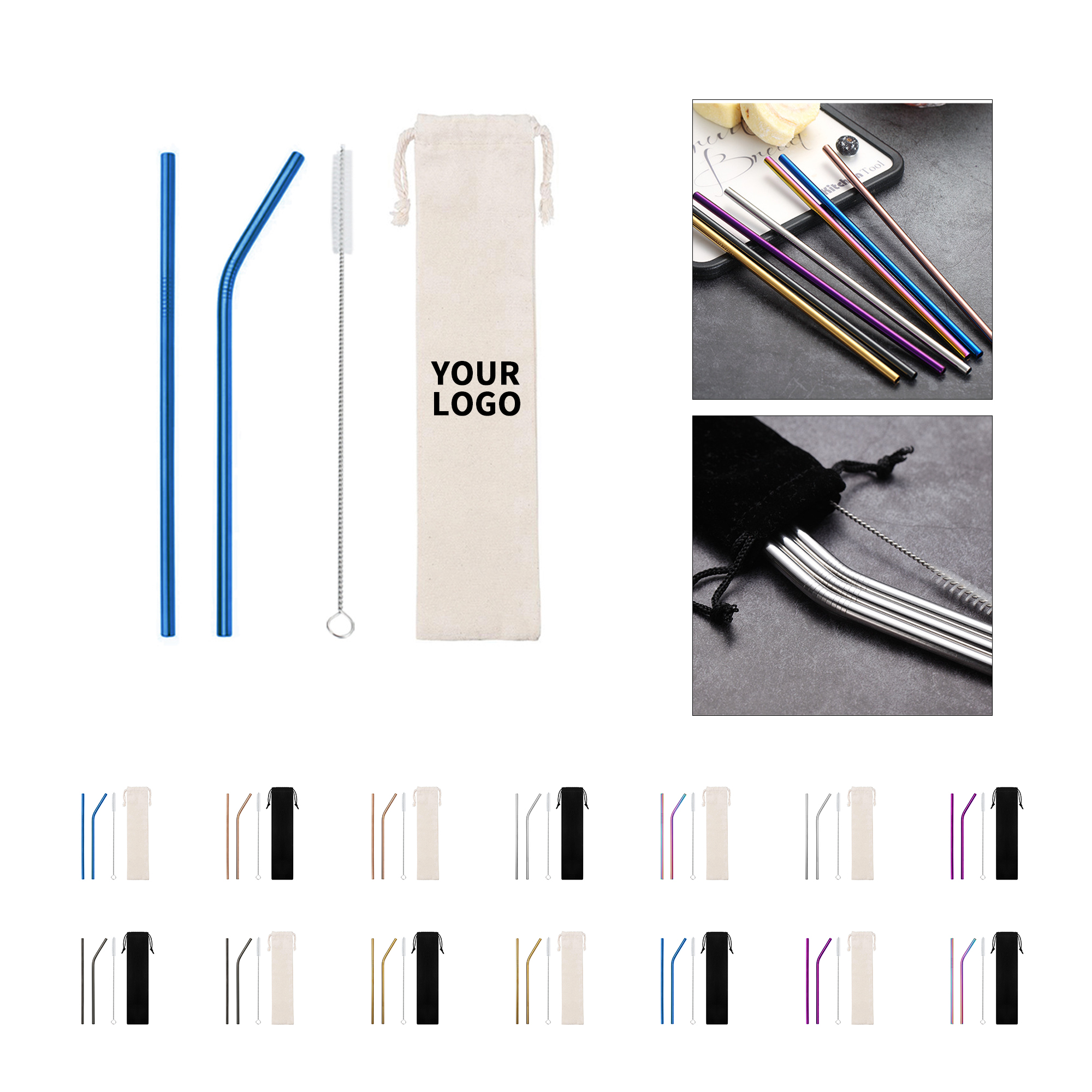 Three In One Reusable Stainless Steel Straw Set 1