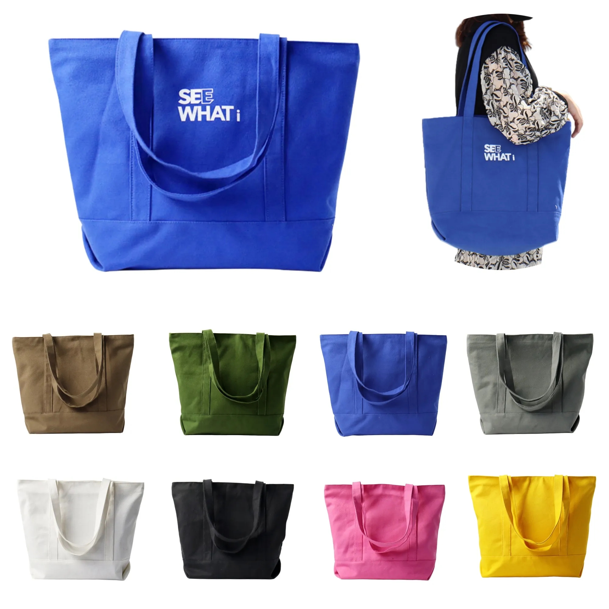 Large Capacity Travel Canvas Tote With Zipper And Inner Lini 6