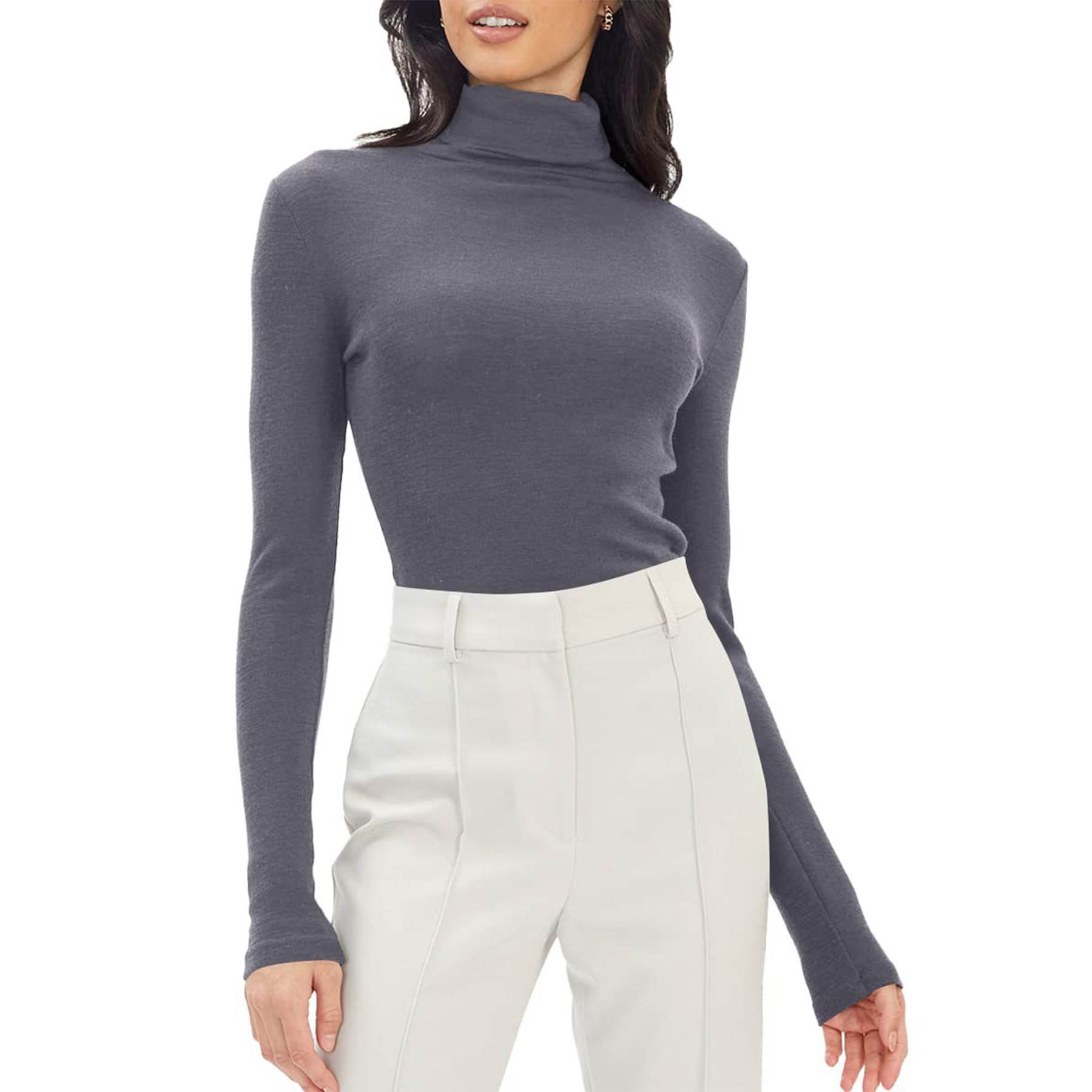 Women Mock Turtleneck Long Sleeve Shirt 3