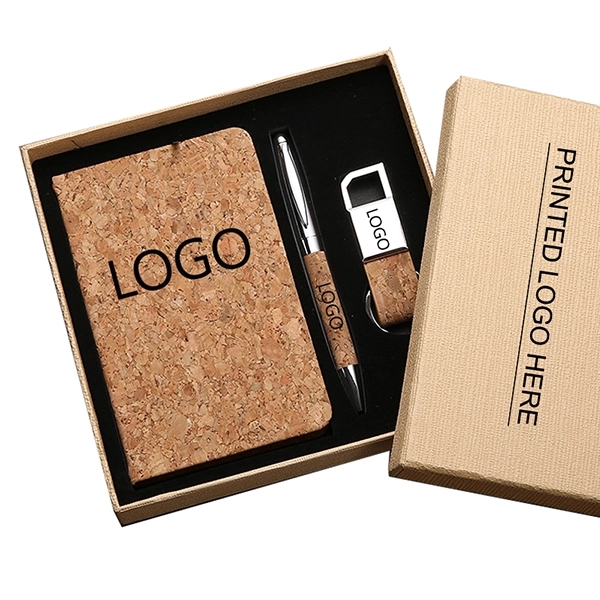 Cork Notebook With Pen And Keychain gifts set 3