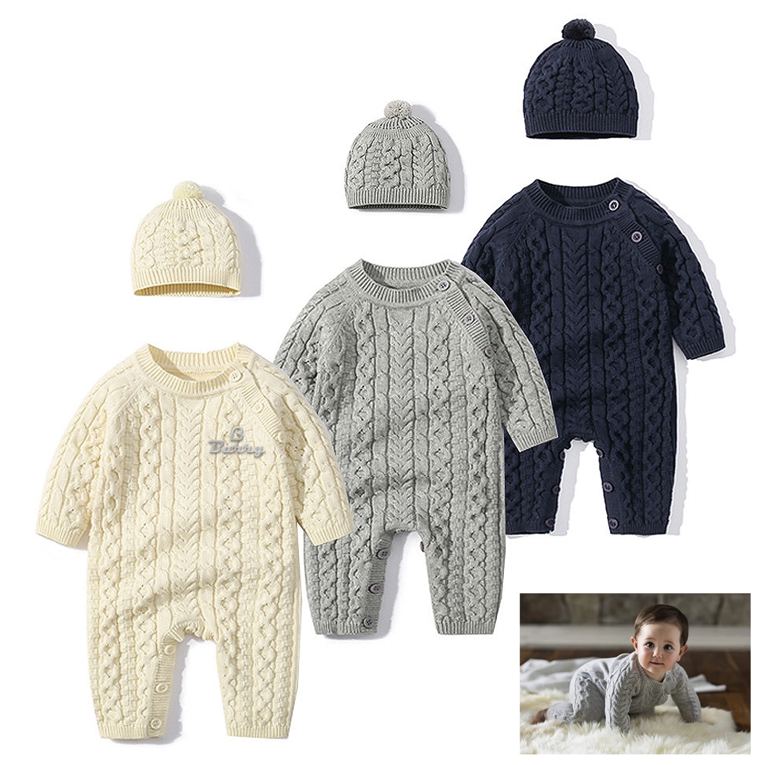 Baby Long Sleeve Jumpsuit Clothes With Hat 8