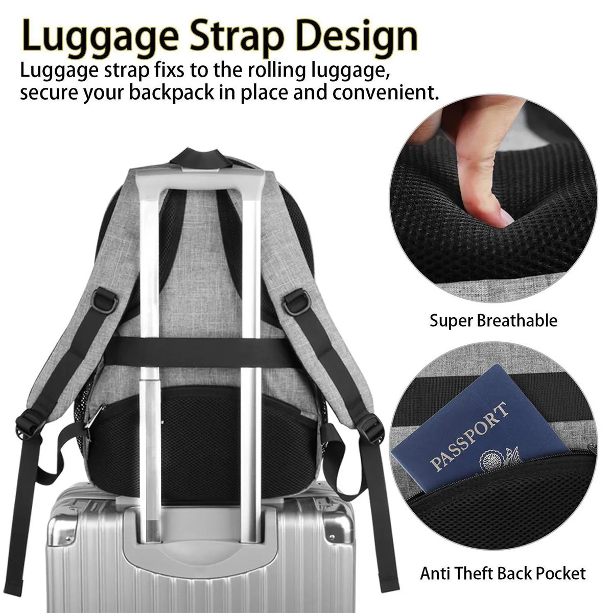 18 Inch Large Capicity Business Laptop Backpacks W/ USB Port 6